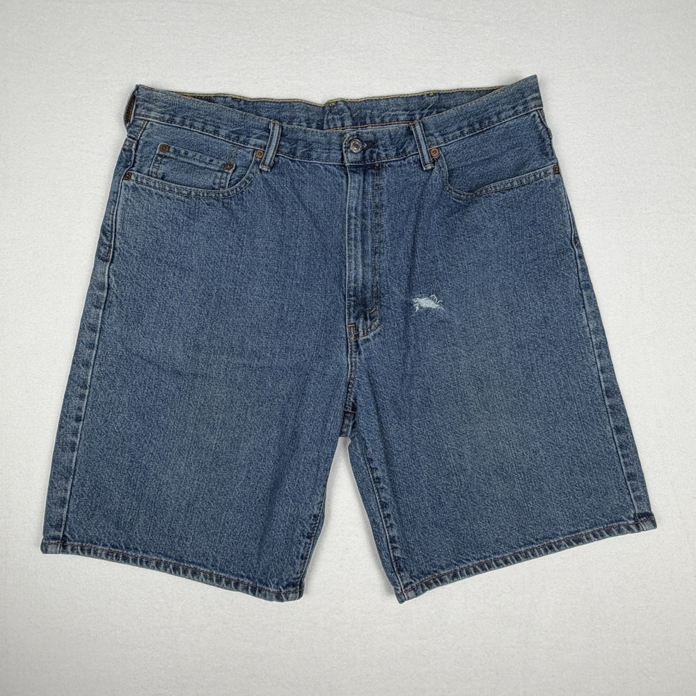 Levis 550 Relaxed Fit Denim Shorts Mens 40 Blue Distressed Jorts